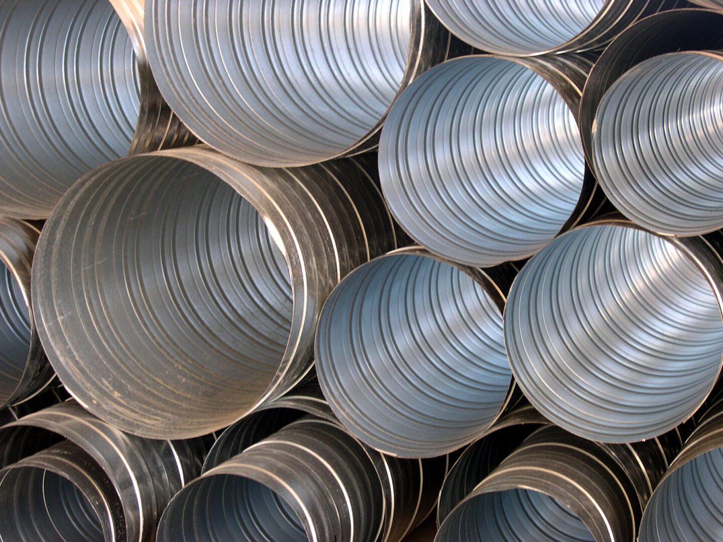 Several metal pipes with interesting reflections.